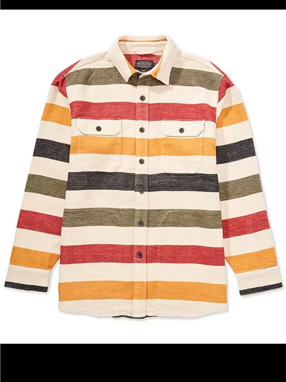 Pendleton Glacier Cream, Red, Mustard & Olive Striped Button-Down Shirt Jacket